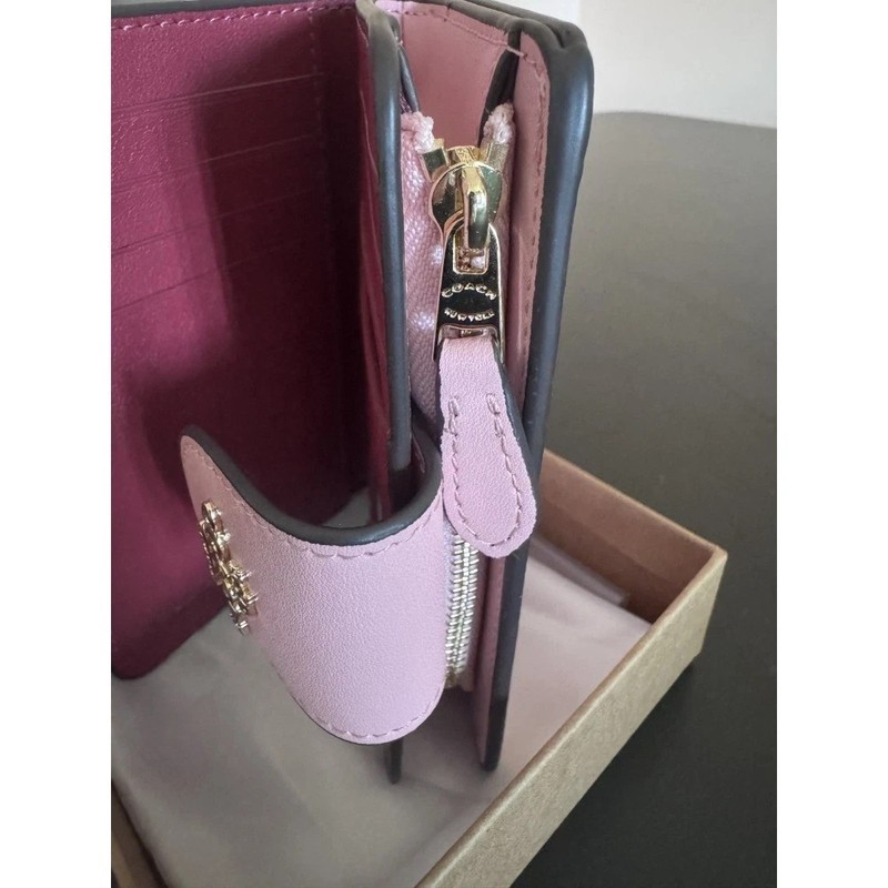 New Coach Medium Corner Zip Wallet In Signature Canvas Pink CW786 With Box gallery