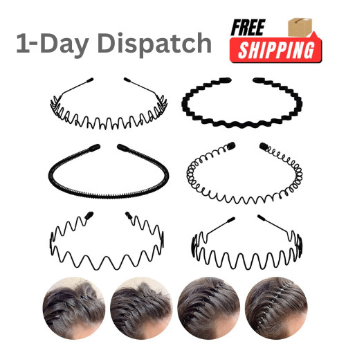 Fenshine 6PCS Metal Hair Bands Spring Wavy Hoop Unisex Black Headband