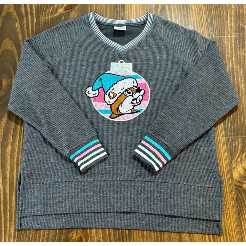 BUC-EE'S Sweater Womens XS Gray Ribbed V Neck Holiday Beaver Graphic gallery