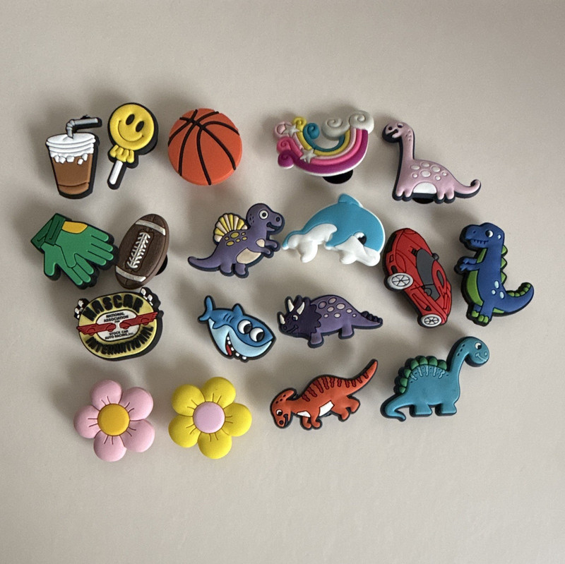 Multicolor PVC Shoe Charms Set Dinosaur Shark Dolphin Sports Flowers 18 pieces