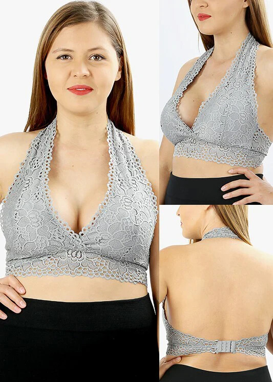 New Plus Size Scalloped Lace Halter Bralette 17 Colors Size 1xl 2xl 3xl gallery