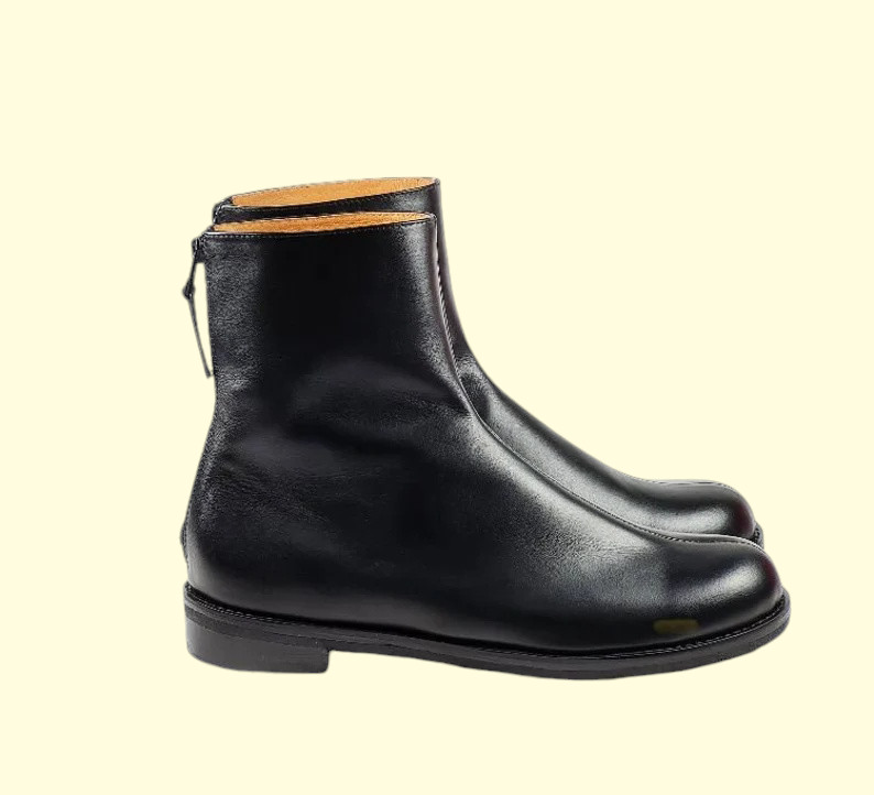 NEW-Handmade Men’s Black Back Zipper Ankle High Leather Boots For Men-ALL SIZE
