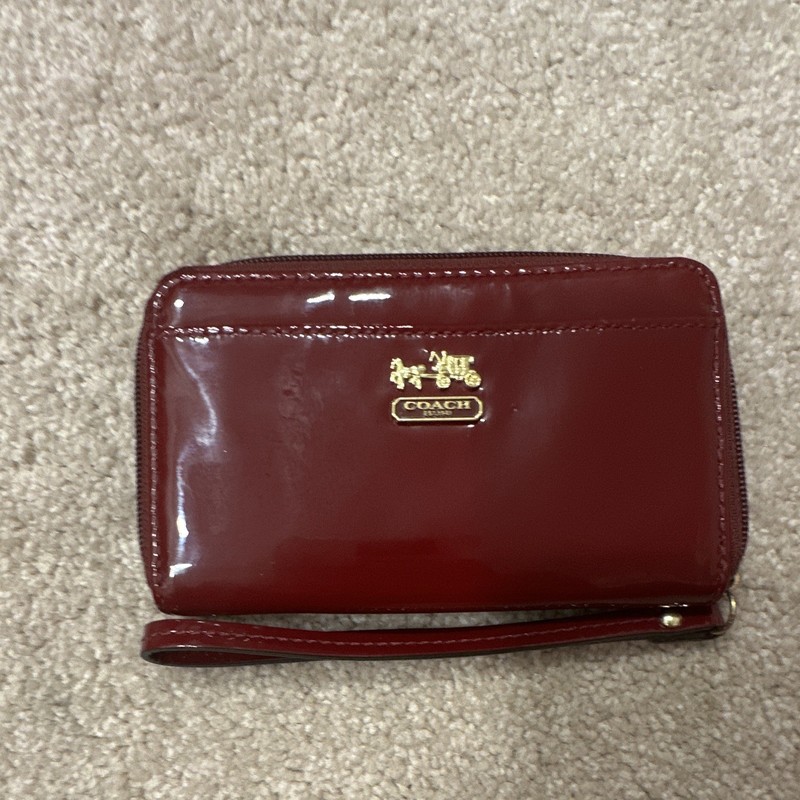 Coach Red Wristlet Wallet w/ Wrist Strap, Logo, Zipper, Credit Card Slots