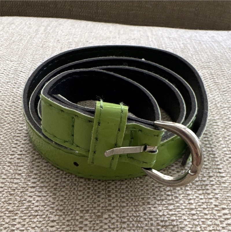 Women’s Green/Black Skinny Solid Belt with Metal Buckle One Size