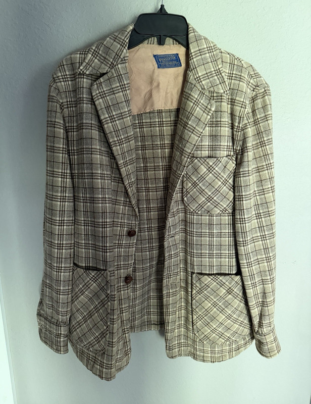 Pendleton Men’s Beige Brown Plaid Blazer Notch Collar Pockets M
