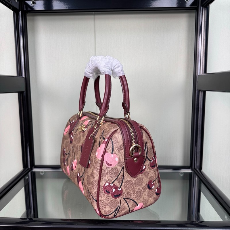 COACH CY692 Rowan Satchel Bag Tan Brown Signature Canvas Cherry Print Outlet New gallery