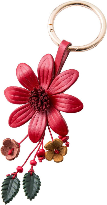 Genuine Leather Flower Tassel Keychain Car Keyring Fob Boho Accessorie for Women gallery