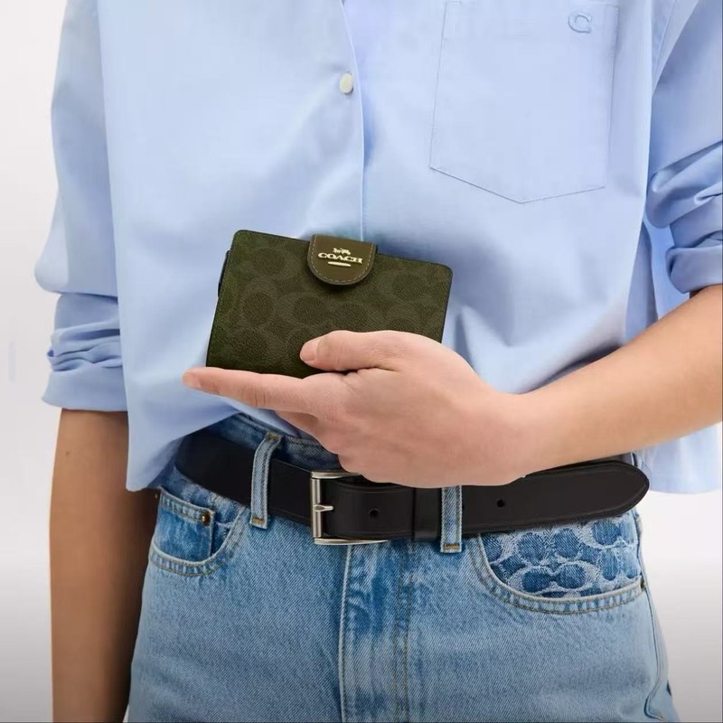 NWT Coach Medium Corner Zip Wallet In Signature Canvas CW786 Olive Green gallery
