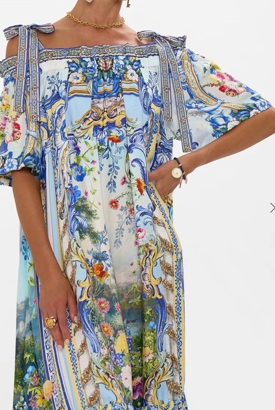 Camilla Long Off Shoulder Frill Dress Wall To Wall Wonders Size XS/S $925 Silk gallery