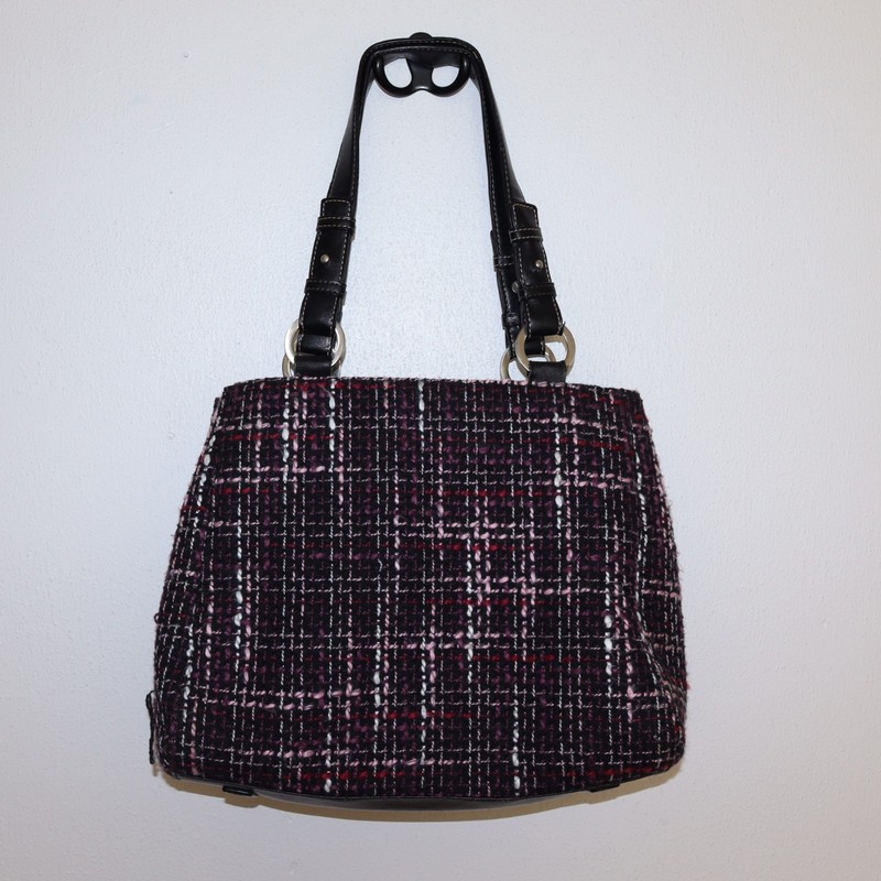 Croft & Barrow Boucle Tweed Bag With Accesories Black Pink Fucsia Purple White