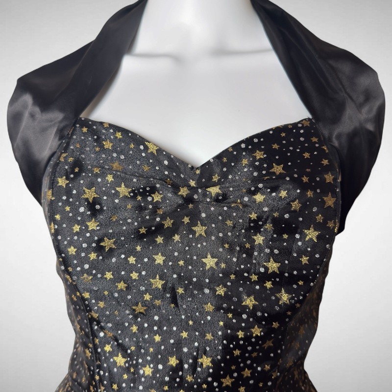 Vivien Of Holloway Black Gold Star HSwing Dress UK 12 Rockabilly Pinup 50s Retro gallery
