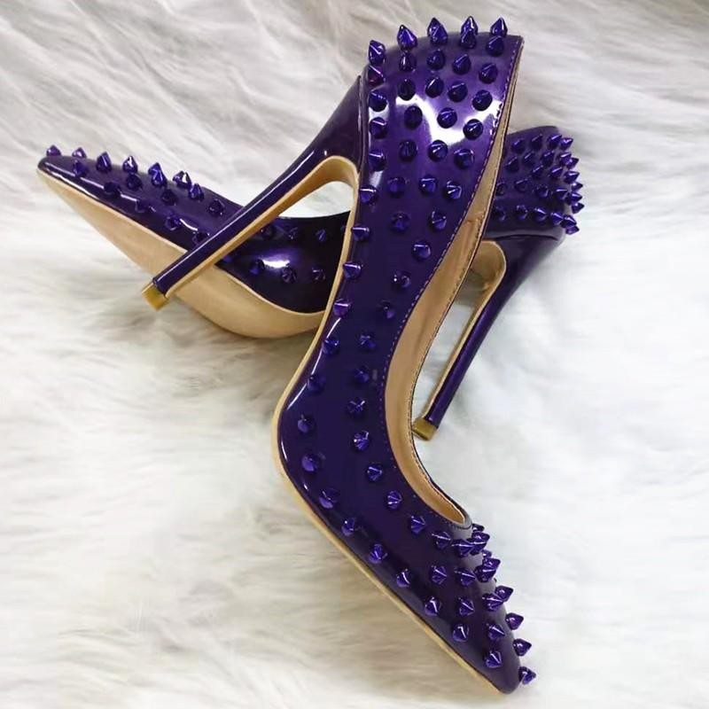 Women's Studded Rivets Pointed Toe High Heel Pumps Nightclub Party Western Shoes gallery