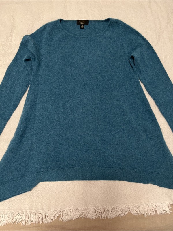 100% Cashmere Unique A Line Teal Women’s M Sweater Long Sleeve Round Neck
