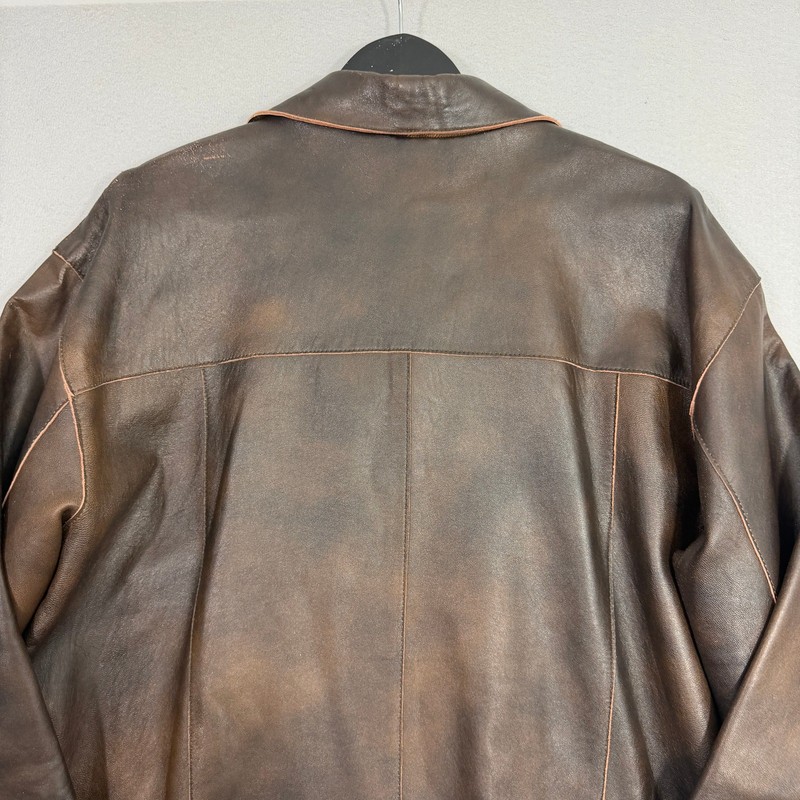 Guess Genuine Lamb Nappa Leather Jacket Men's Large Brown Patina Button Biker gallery