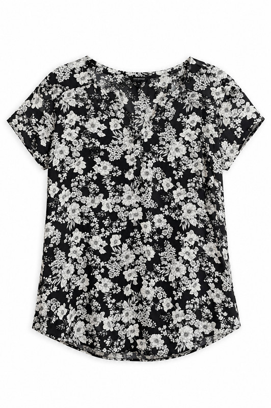 Torrid Harper Floral Georgette Blouse 4X Black White Short Sleeve Plus Size Top