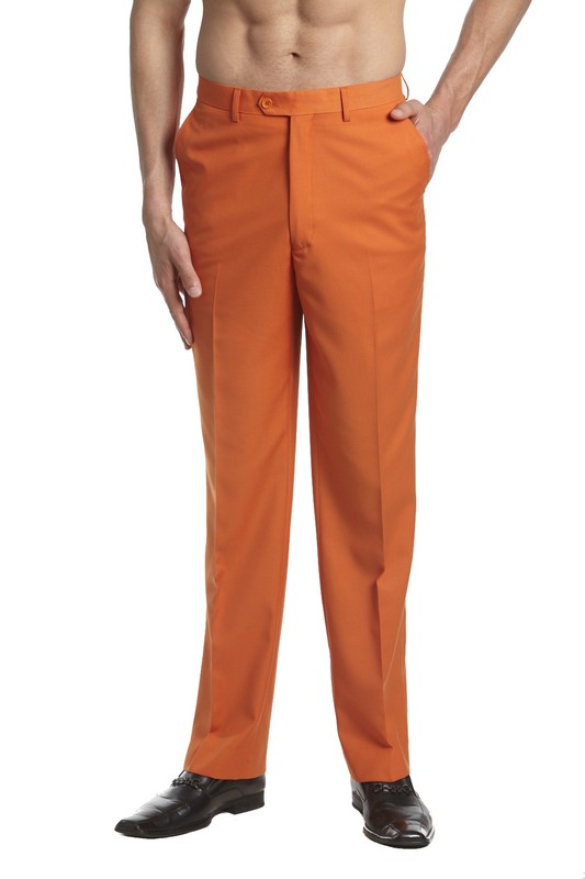 CONCITOR Men’s Dress Pants Trousers Flat Front Slacks Solid ORANGE Color