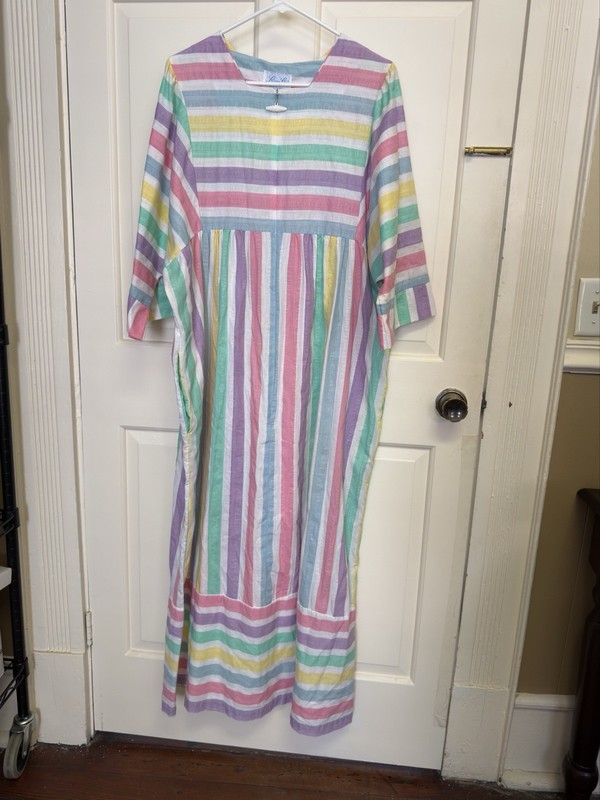 Leisure Life House Dress Vintage Large Made In USA Rainbow Gown gallery