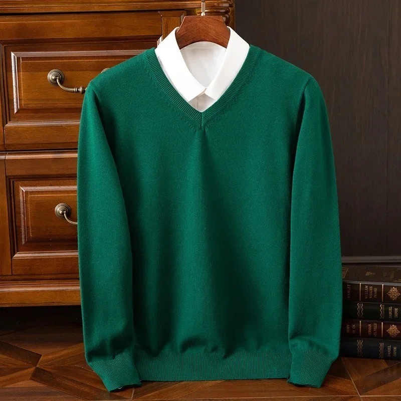 Mens Jumper Sweater Cashmere Winter Thick V Neck Classic –