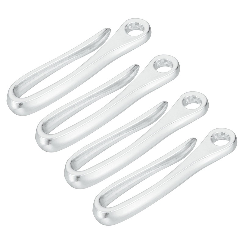 4 x Fish Hook Keychain Alloy U Shape Key Ring Chrome Plated