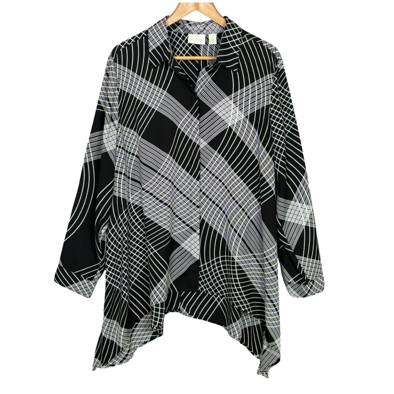 Chicos Sheer Oversized Geometric Print Tunic Top Womens 3 Asymmetric Lagenlook