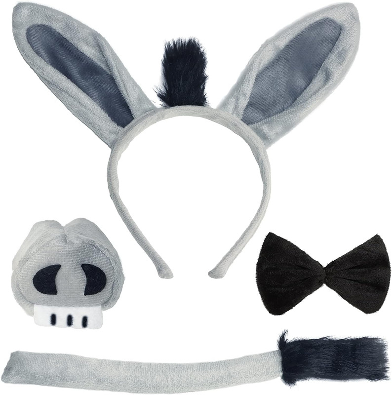 Donkey Costume Accessory Set - Ears Headband, Tail, Nose & Bow Tie (4 Pieces) gallery