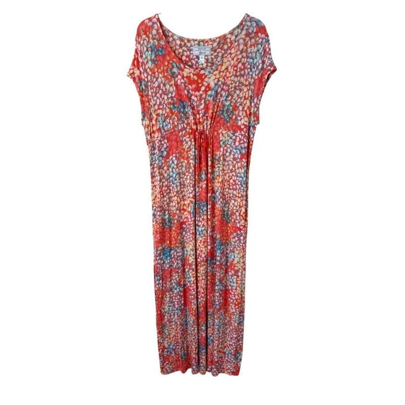 Carole Hochman Heavenly Soft Sleepwear Maxi Dress Nightgown Tie Cinch Waist Lg