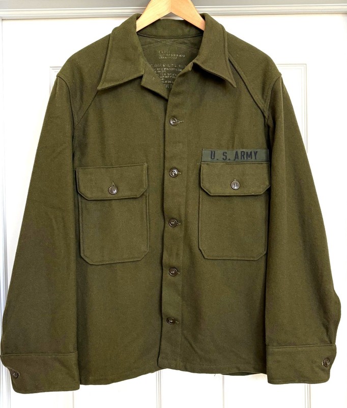 US ARMY FIELD SHIRT MEN LARGE OLIVE GREEN WOOL 108 MILITARY VINTAGE 1950’s