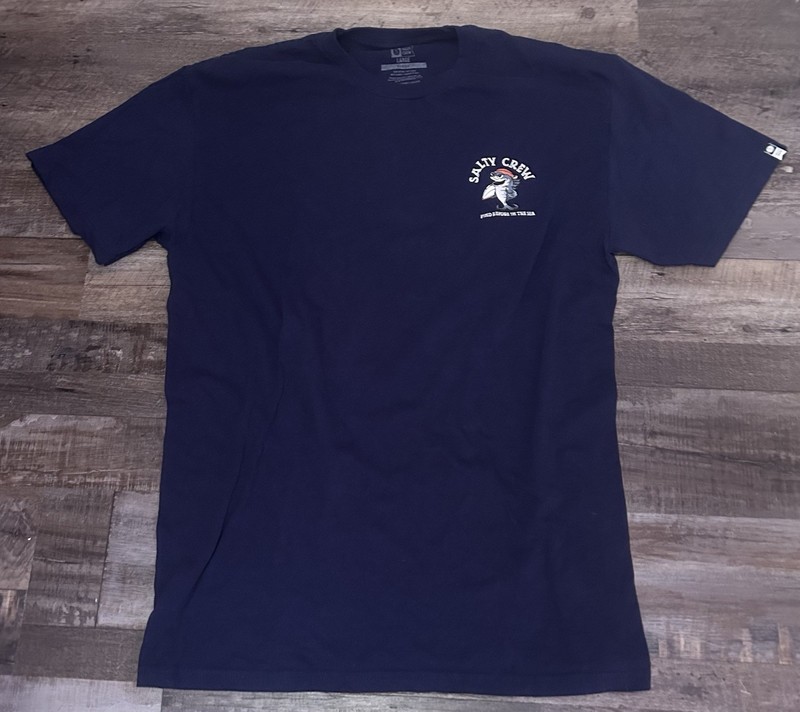 Salty Crew Classic Navy Fish Surf Graphic Cotton Crew Neck Tee Shirt L