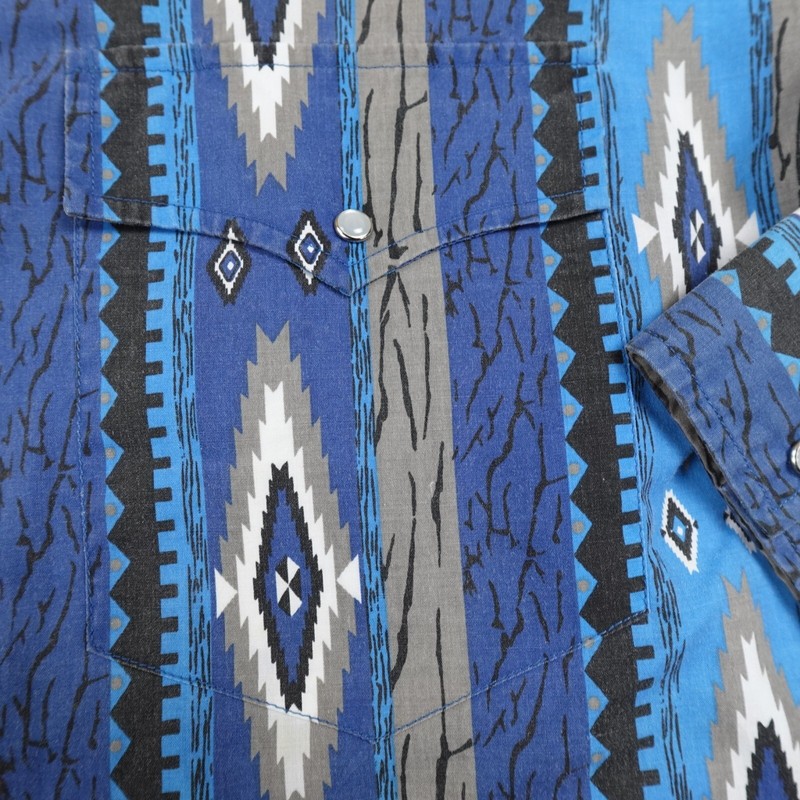High Noon Shirt Mens XL Blue Pearl Snap Aztec Navajo Western Cowboy Rodeo Serape gallery