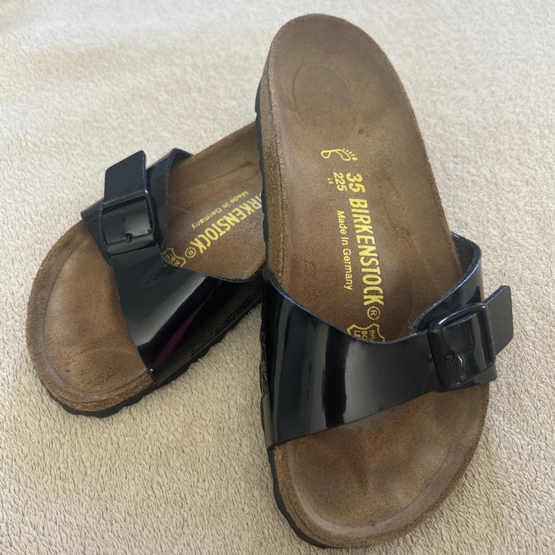 Birkenstock Madrid Birko Flor Sandal Black Patent Slide EU 35 Women’s 5.5-6
