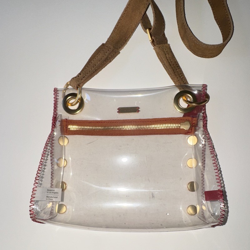 Hammitt Clear PVC Shoulder Bag Brown Leather Strap Gold Studs Zip gallery