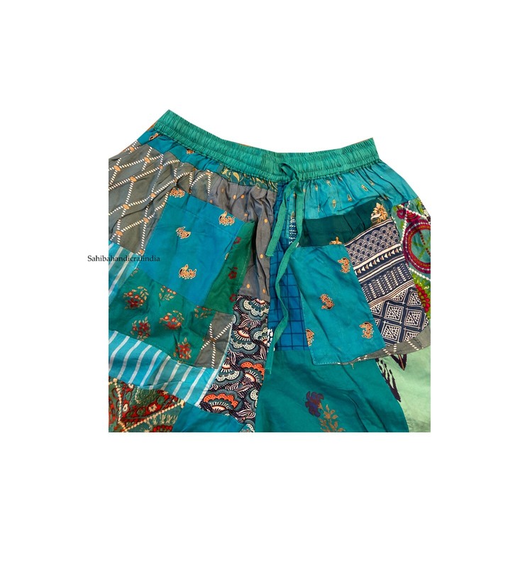 Aqua Rayon Patchwork Festival Shorts One Size Elasticated Waist Comfy Shorts gallery