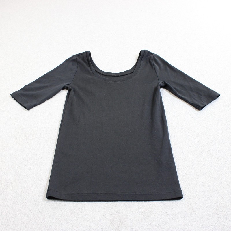 J Crew Perfect Fit Shirt Women Small Black Scoop Neck 3/4 Sleeve Cotton Capsule