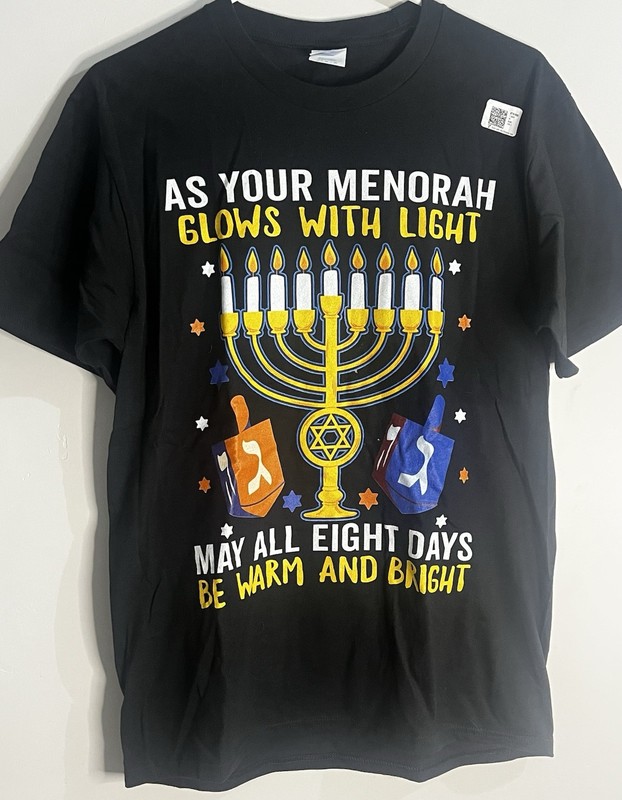 Hanukkah Themed Graphic T Shirt Menorah Dreidel Retro Holiday Unisex Port & Co M