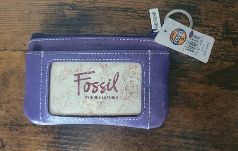 Fossil Purple Zip Wallet w/ Key Ring, Credit Card Slots & ID Window