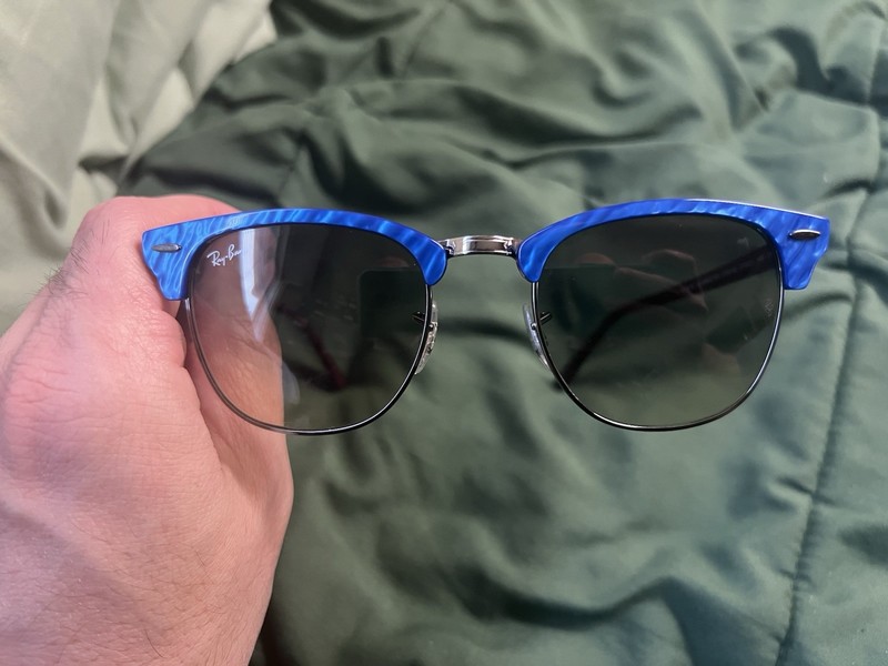 Ray-Ban Clubmaster RB3016 Half Rim Blue Frame Green Tinted 51-21 100% UV