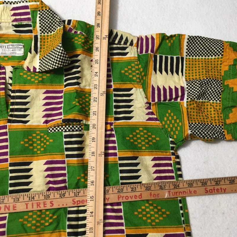 Vintage African Kente Cloth Men’s Short Sleeve Shirt GREEN MERCY'S 2XL gallery