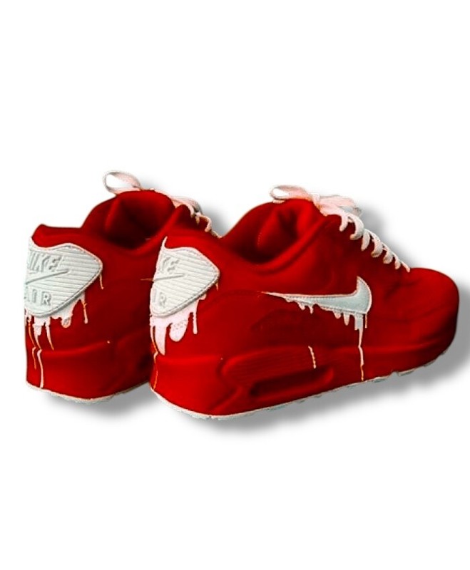 Custom Nike Air Max 90 – Red White Drip – Hand-Painted – Dripped Nike Shoes