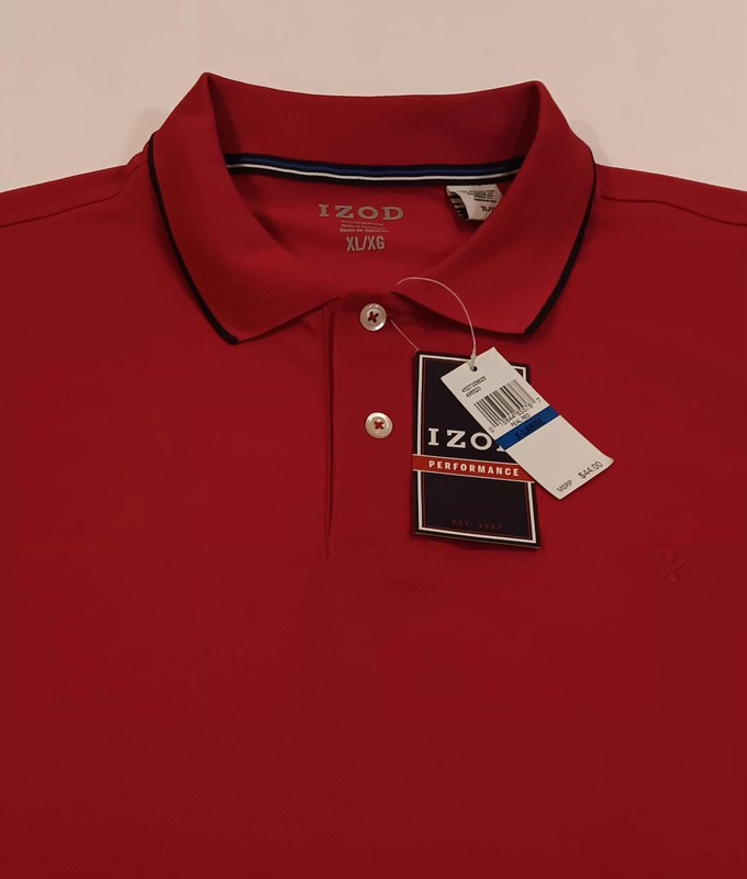NWT IZOD Performance Mens XL Short-Sleeve Moisture-Wicking UPF-15 Red Golf Shirt