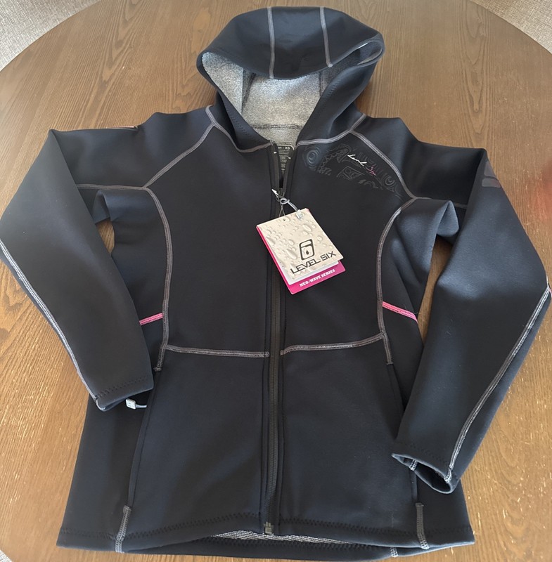 Level Six Women’s XS 0.5mm Wetsuit Top Neoprene Hoody Neo Wave SUP BLACK NWT