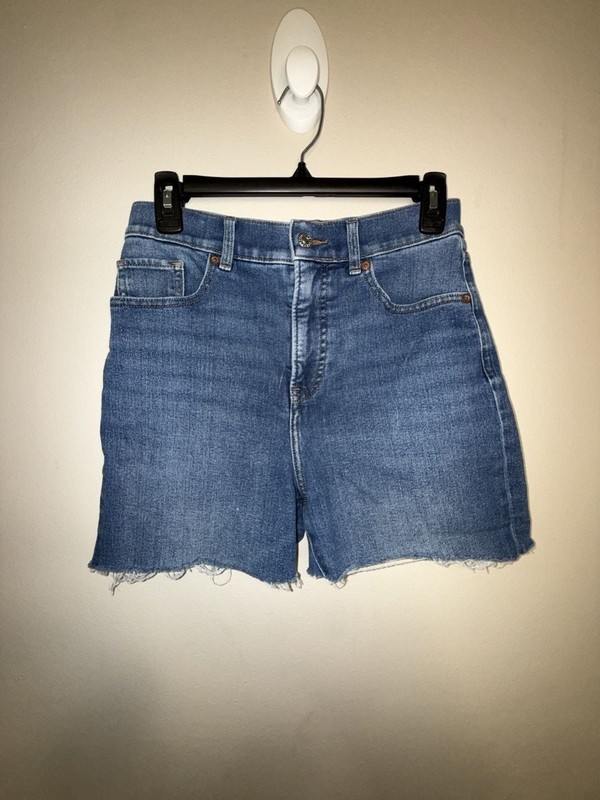 Express Modern Straight Super High Rise Raw Hem Denim Shorts