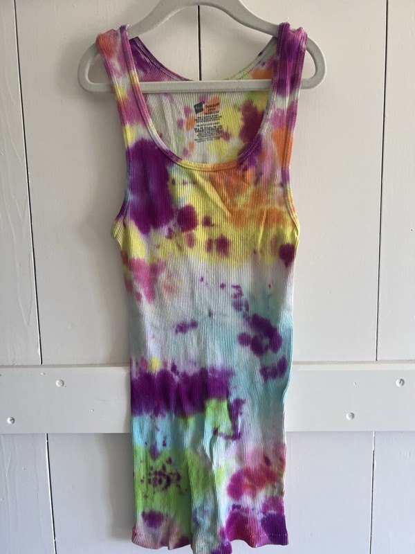 Hanes Tie-Dye Ribbed Tank Top Multi/Rainbow Unisex Small Vintage Style Cotton