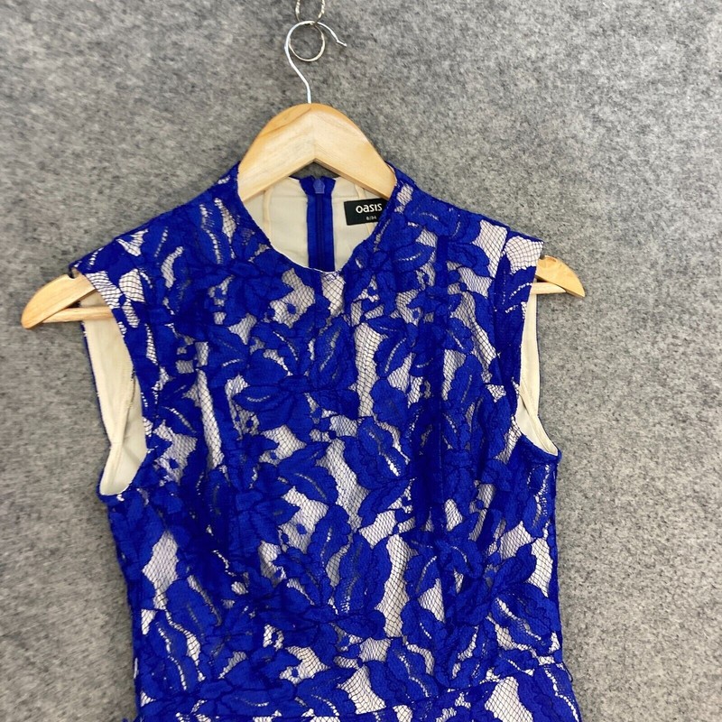 Oasis Womens Dress Size 8 Blue Floral Lace Sleeveless Lined Zip Party 43108 gallery