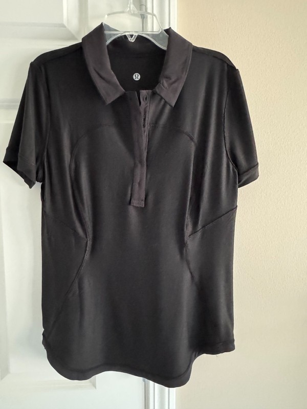 Lululemon Women’s Quick Drying Short Sleeve Polo Athletic Shirt Sz 8 Black *NEW*