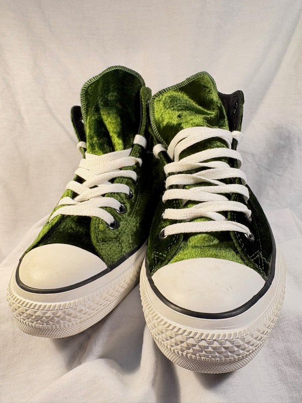 RARE Unisex Converse Chuck Taylor All Star Green Velvet/Velour Hi-Top Custom