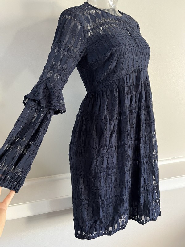 TRINA TURK Wynton Lace Ruffle Sleeve Swing Dress 4,6,12 Indigo NWT$188 TT18R008 gallery