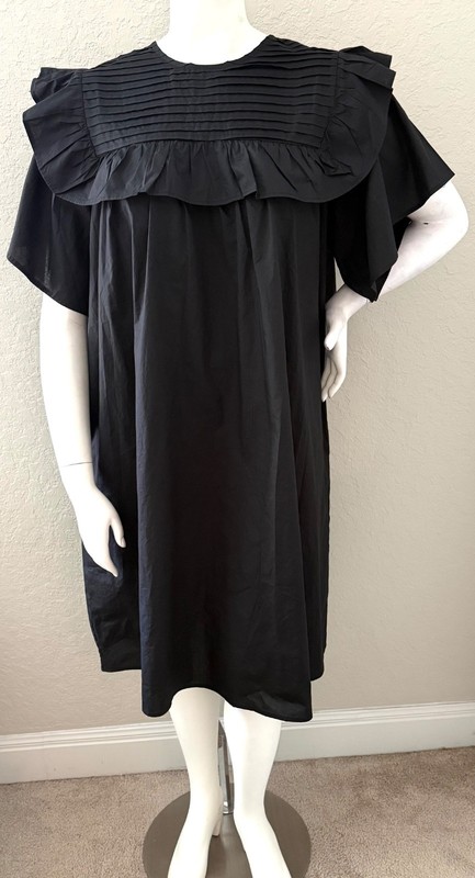 Callimoda Ruffle Pleat Trim Midi Dress w/ Pockets Black Plus 1XL 2XL 3XL – New!