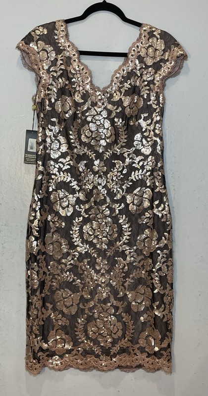 Tadashi Shoji Sheath Dress Size 10 Pink Black Sequin Mesh Glam Luxe Cocktail NWT