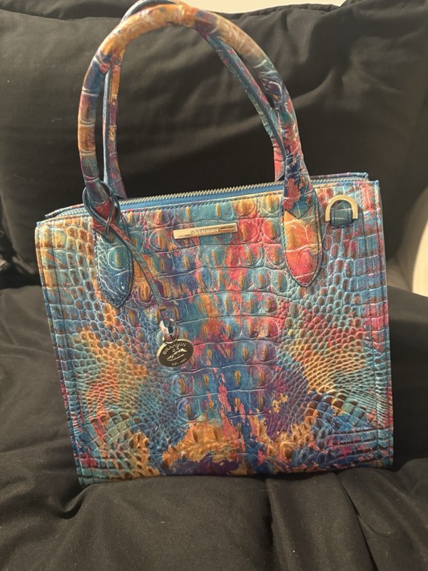 Brahmin Melbourne Multicolor Croc Embossed Zip Satchel Medium Gold Hardware gallery