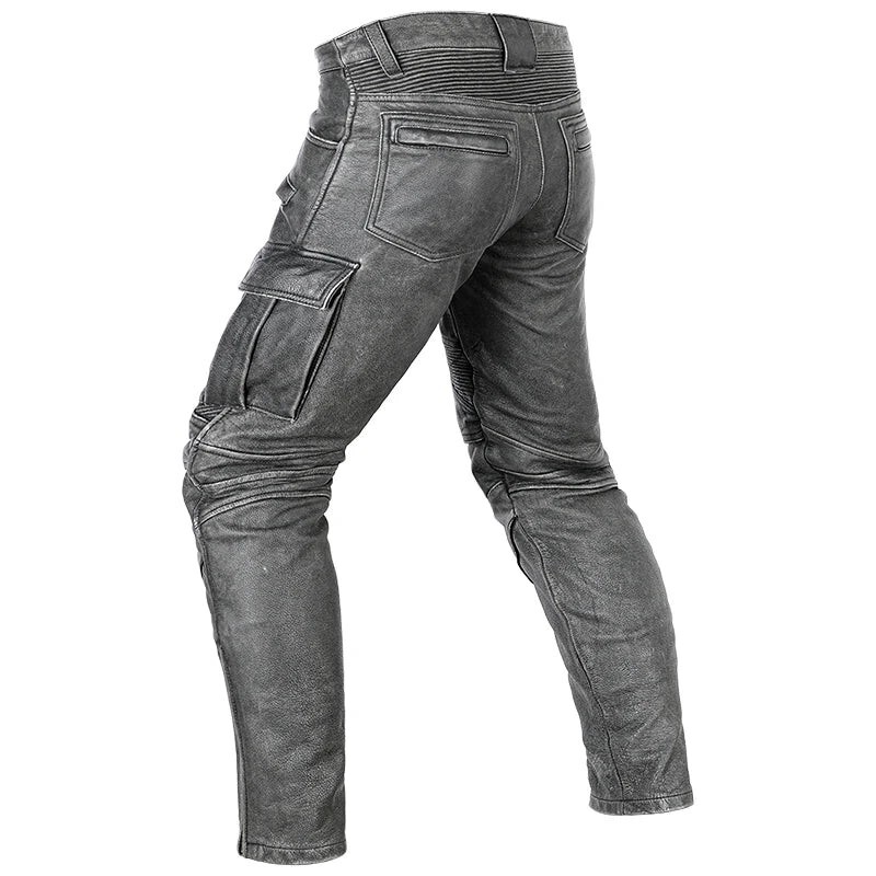 Men's Real Distressed Leather Bikers Pants Cargo Pockets & Pleated Panels Pants gallery